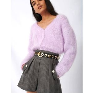 MAJE Mohair Cardigan With Fancy Buttons - Violet
